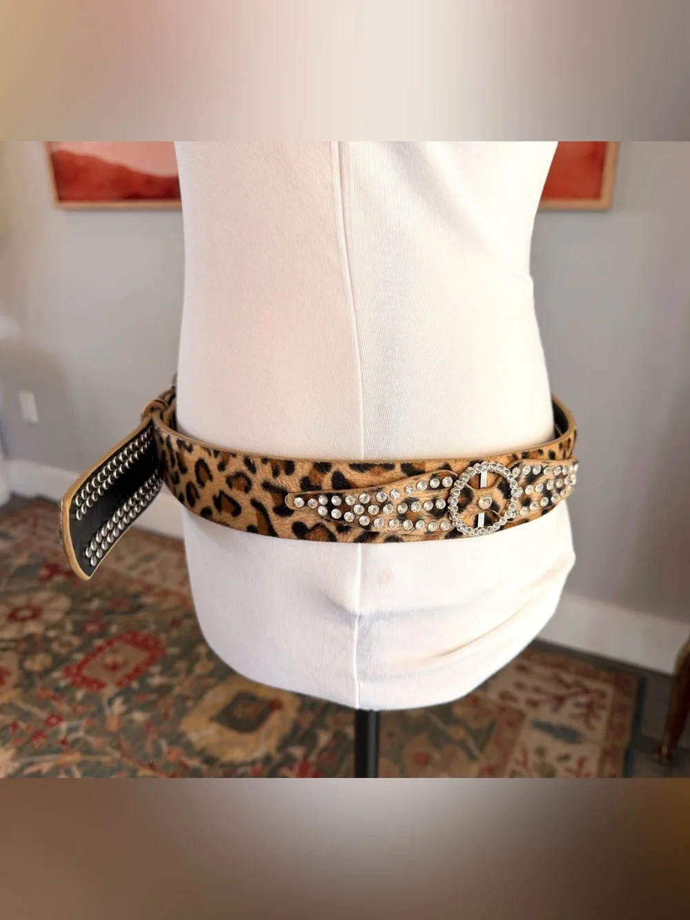 Leopard Print Rhinestone Western Belt
